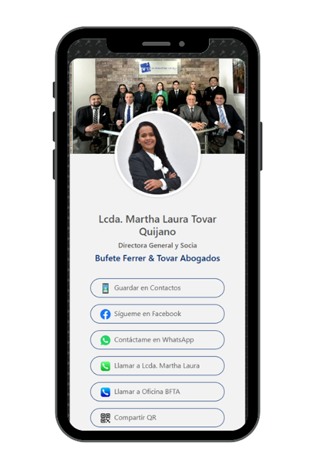 Tarjeta Digital de Lcda. Martha Tovar de Bufete Ferrer & Tovar Abogados