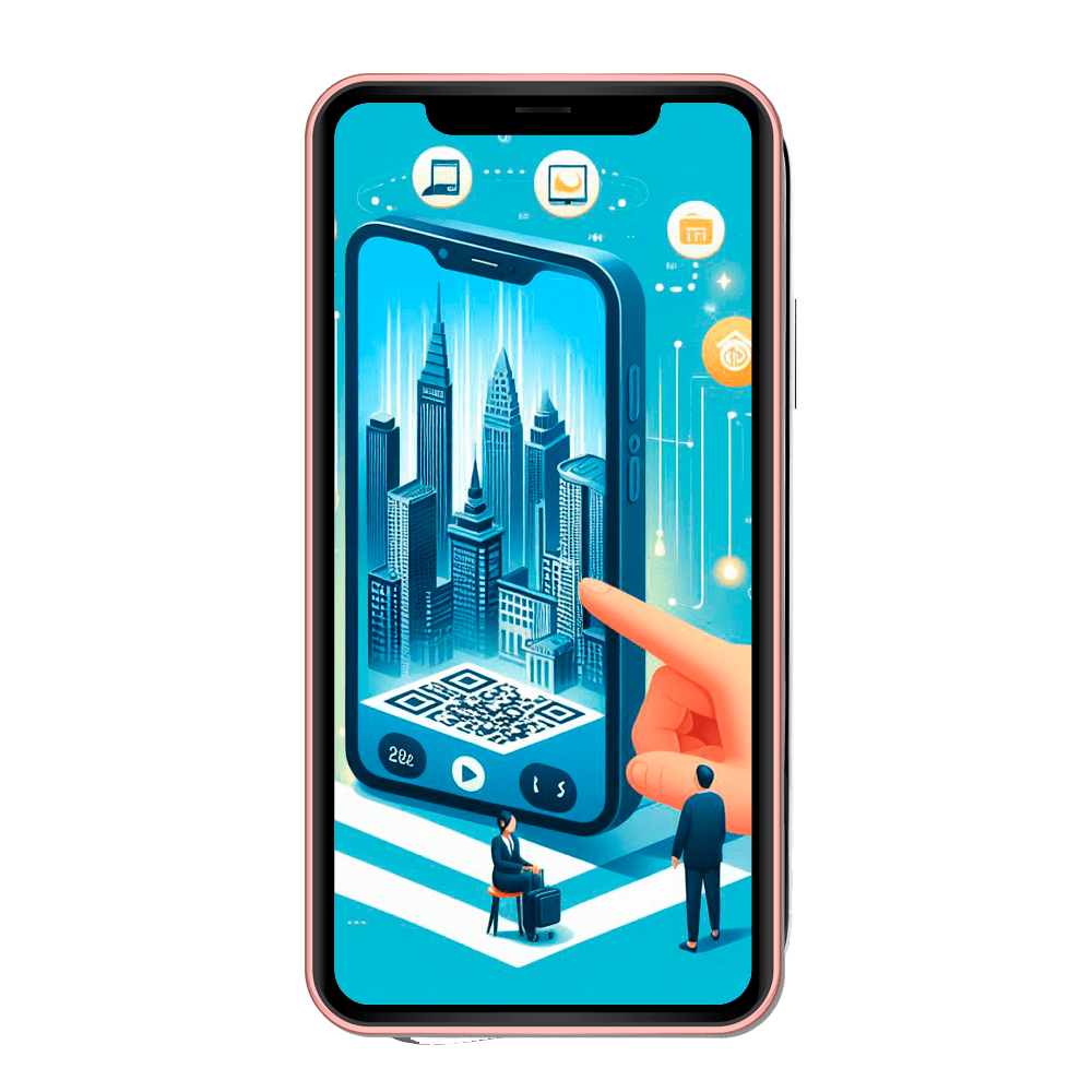 Imagen con una mano dando clic en QR